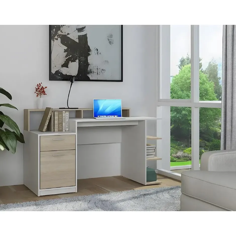 Bureau ZACHARIE - 138 cmx60 cmx82.5 cm - Natuurlijk licht Wit Hout paneel