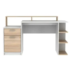 Bureau ZACHARIE - 138 cmx60 cmx82.5 cm - Natuurlijk licht Wit Hout paneel