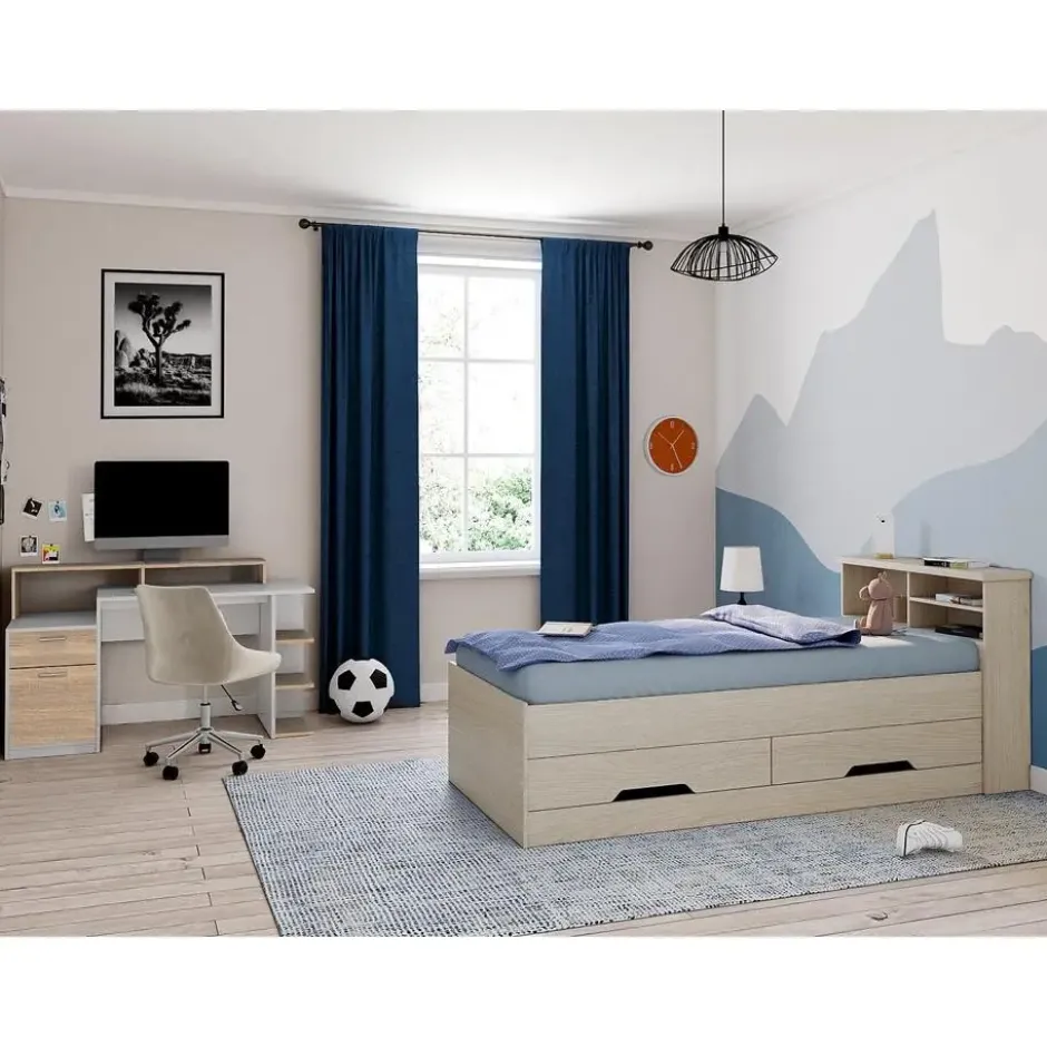 Bureau ZACHARIE - 138 cmx60 cmx82.5 cm - Natuurlijk licht Wit Hout paneel