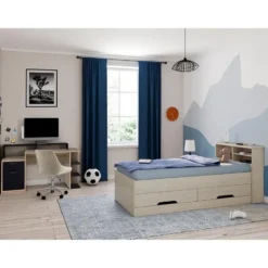 Bureau ZACHARIE - 138 cmx60 cmx82.5 cm - Zwart Natuurlijk licht Hout paneel