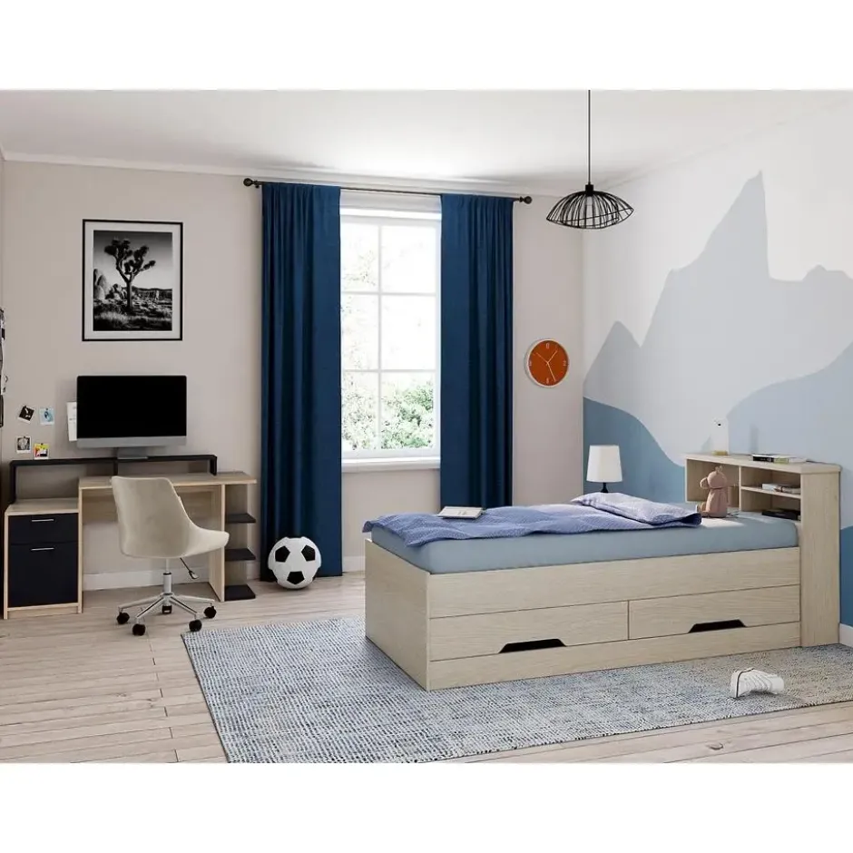 Bureau ZACHARIE - 138 cmx60 cmx82.5 cm - Zwart Natuurlijk licht Hout paneel