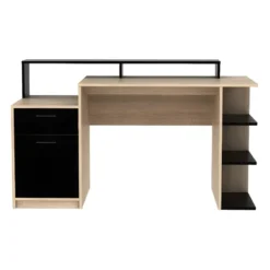 Bureau ZACHARIE - 138 cmx60 cmx82.5 cm - Zwart Natuurlijk licht Hout paneel