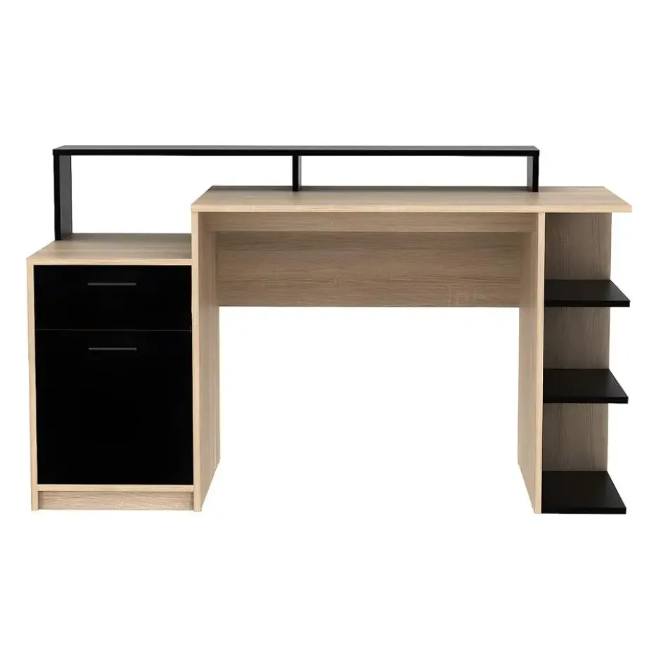 Bureau ZACHARIE - 138 cmx60 cmx82.5 cm - Zwart Natuurlijk licht Hout paneel