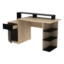 Bureau ZACHARIE - 138 cmx60 cmx82.5 cm - Zwart Natuurlijk licht Hout paneel