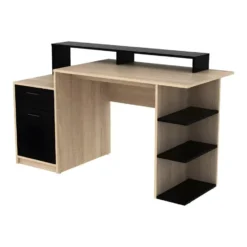 Bureau ZACHARIE - 138 cmx60 cmx82.5 cm - Zwart Natuurlijk licht Hout paneel