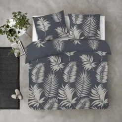 Byrklund - Dekbedovertrek Pretty Palm - 240x220 cm - Grijs / Blauw