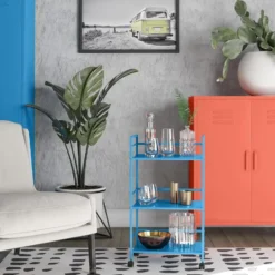 Cache - Metalen rolwagen blauw