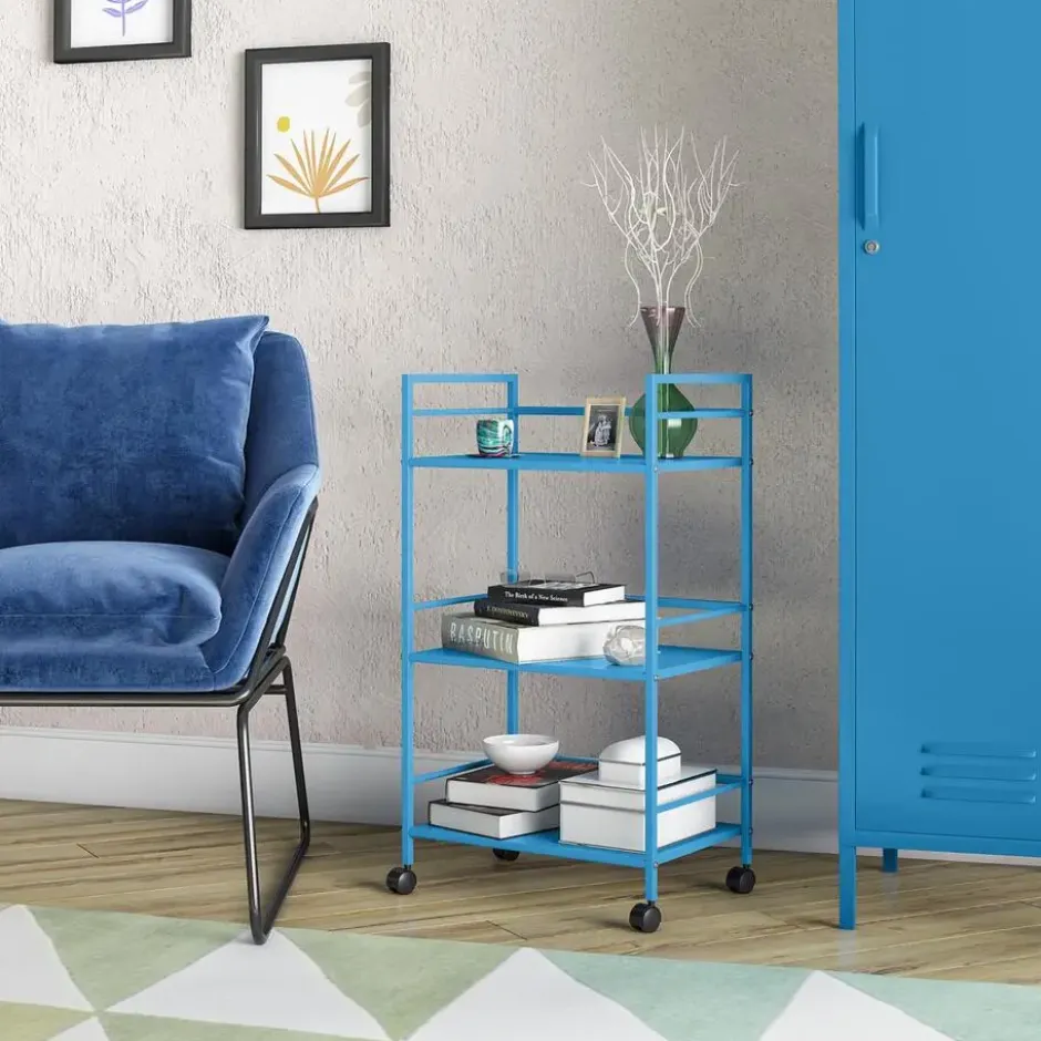 Cache - Metalen rolwagen blauw