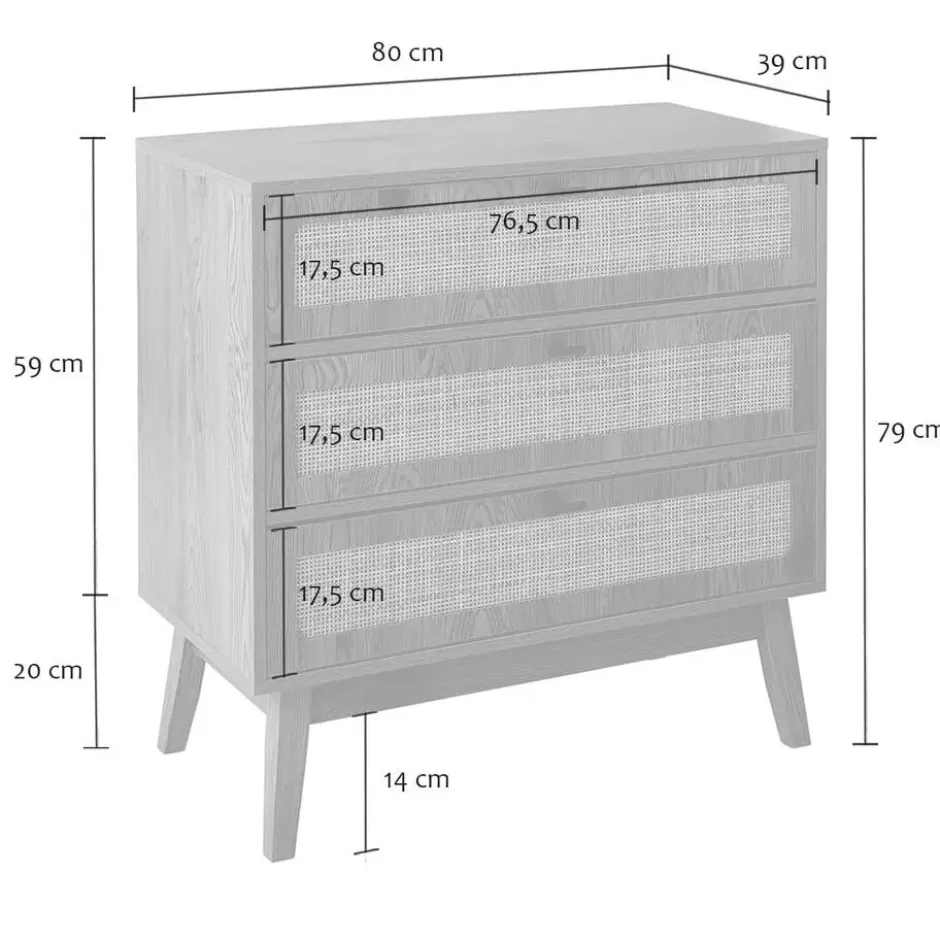 Calicosy - ALIA Ladekast 3 lades - Licht hout - 39x80x79 cm