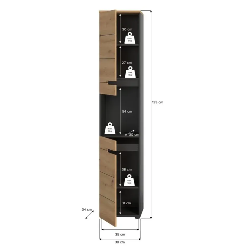 Calicosy - Badkamerkast ENO - Licht hout 38x34x193 cm