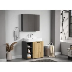 CALICOSY - Badkamerkast met spiegel PUREBLISS - 20x90x80 cm