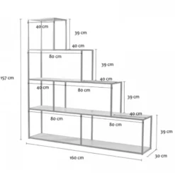 Calicosy - Boekenkast met 5 niveaus Colorado - 30x160x157 cm