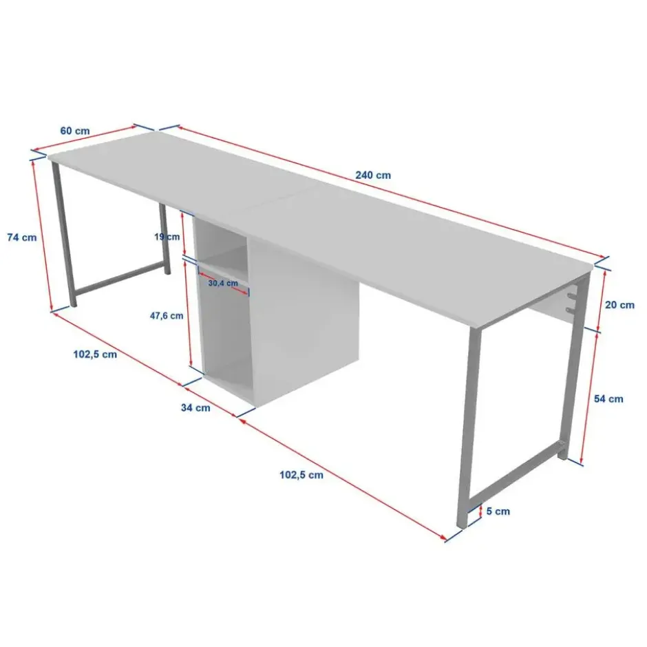 CALICOSY - Dubbel bureau TWIN - Zwart - 74x240x60 cm