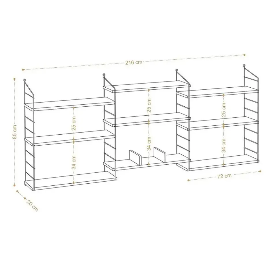 Calicosy - Hangende wandplank 9 planken Laba - 20x216x85 cm