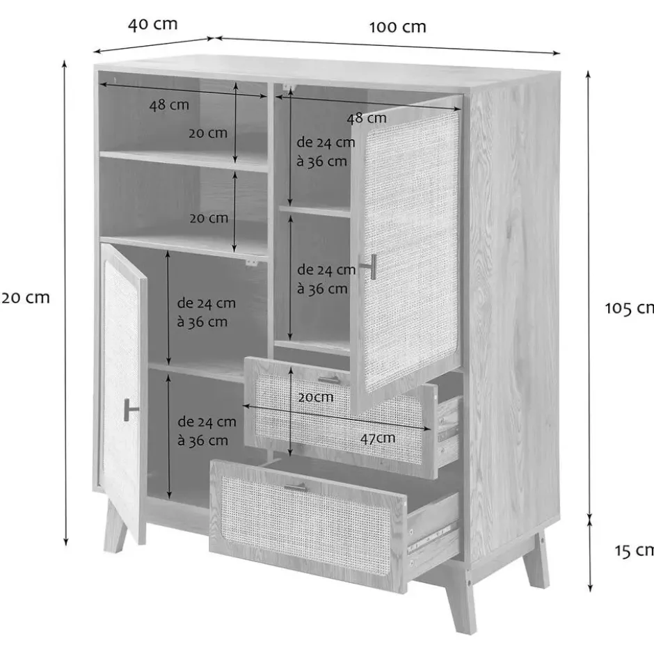 Calicosy - Hoog buffet ALIA - licht hout 100x40x120 cm