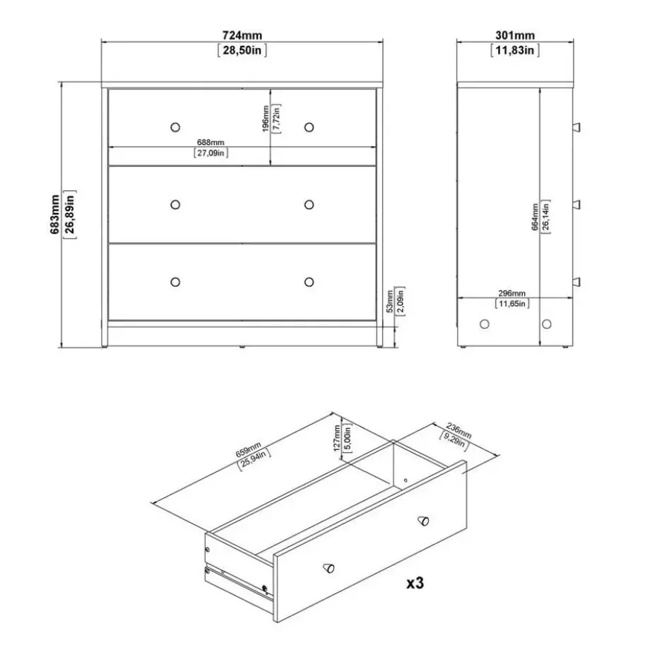 CALICOSY - Ladekast LISE - 68,3x72,4x30,1 cm