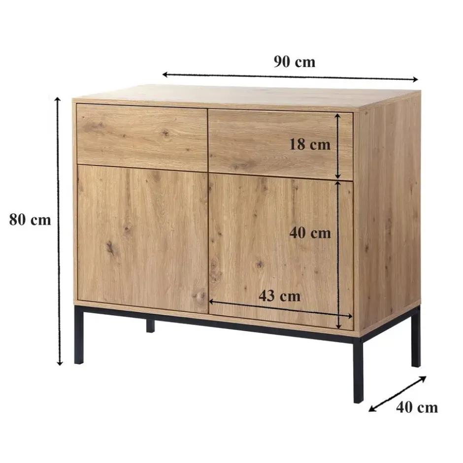 Calicosy - LENNY Dressoir 2 deuren - Eiken - 40x90x80 cm