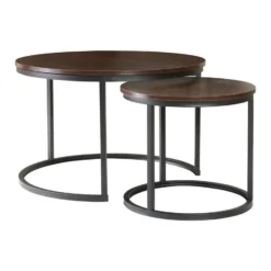 Calicosy - LENNY Set van 2 ronde salontafels - Eiken - 70x70x45,5 cm