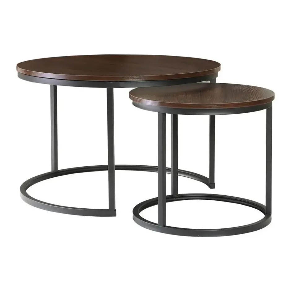 Calicosy - LENNY Set van 2 ronde salontafels - Eiken - 70x70x45,5 cm