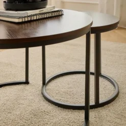 Calicosy - LENNY Set van 2 ronde salontafels - Eiken - 70x70x45,5 cm