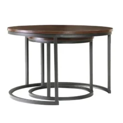 Calicosy - LENNY Set van 2 ronde salontafels - Eiken - 70x70x45,5 cm