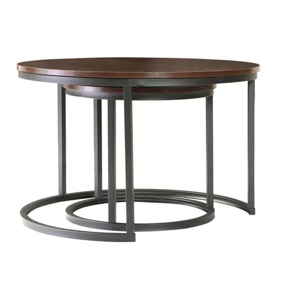 Calicosy - LENNY Set van 2 ronde salontafels - Eiken - 70x70x45,5 cm