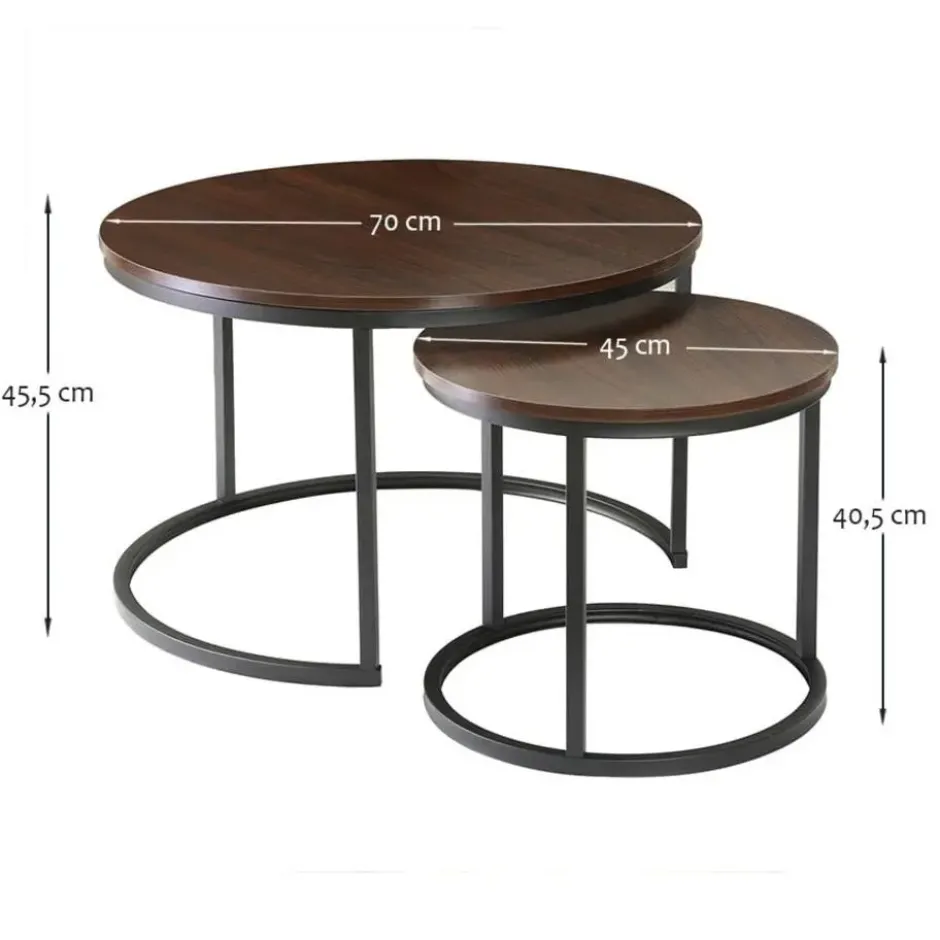 Calicosy - LENNY Set van 2 ronde salontafels - Eiken - 70x70x45,5 cm