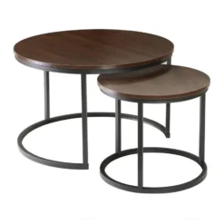 Calicosy - LENNY Set van 2 ronde salontafels - Eiken - 70x70x45,5 cm