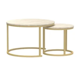 Calicosy - LENNY Set van 2 ronde salontafels - Eiken - 70x70x45,5 cm