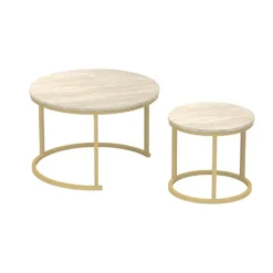 Calicosy - LENNY Set van 2 ronde salontafels - Eiken - 70x70x45,5 cm