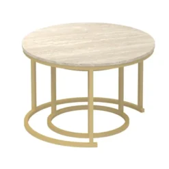 Calicosy - LENNY Set van 2 ronde salontafels - Eiken - 70x70x45,5 cm