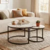 Calicosy - LENNY Set van 2 ronde salontafels - Eiken - 70x70x45,5 cm