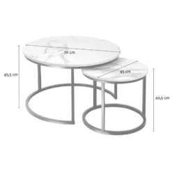 Calicosy - LENNY Set van 2 ronde salontafels - Eiken - 70x70x45,5 cm