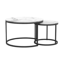 Calicosy - LENNY Set van 2 ronde salontafels - Eiken - 70x70x45,5 cm