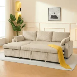 Calicosy - LOUISON 3-zits slaapbank - Beige - 219x147x84 cm