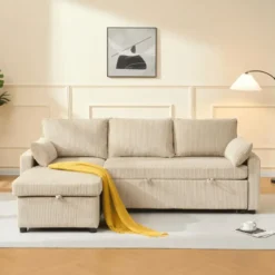 Calicosy - LOUISON 3-zits slaapbank - Beige - 219x147x84 cm