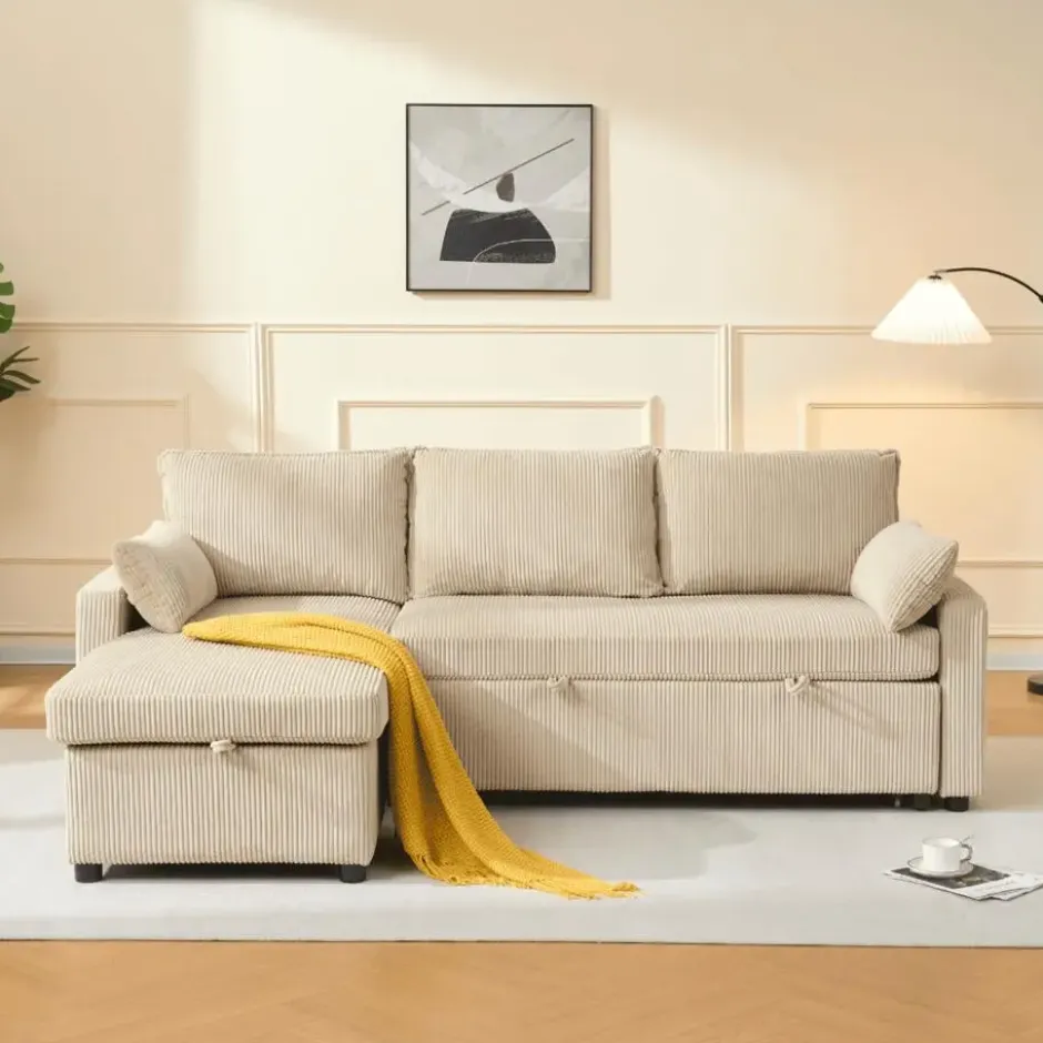 Calicosy - LOUISON 3-zits slaapbank - Beige - 219x147x84 cm
