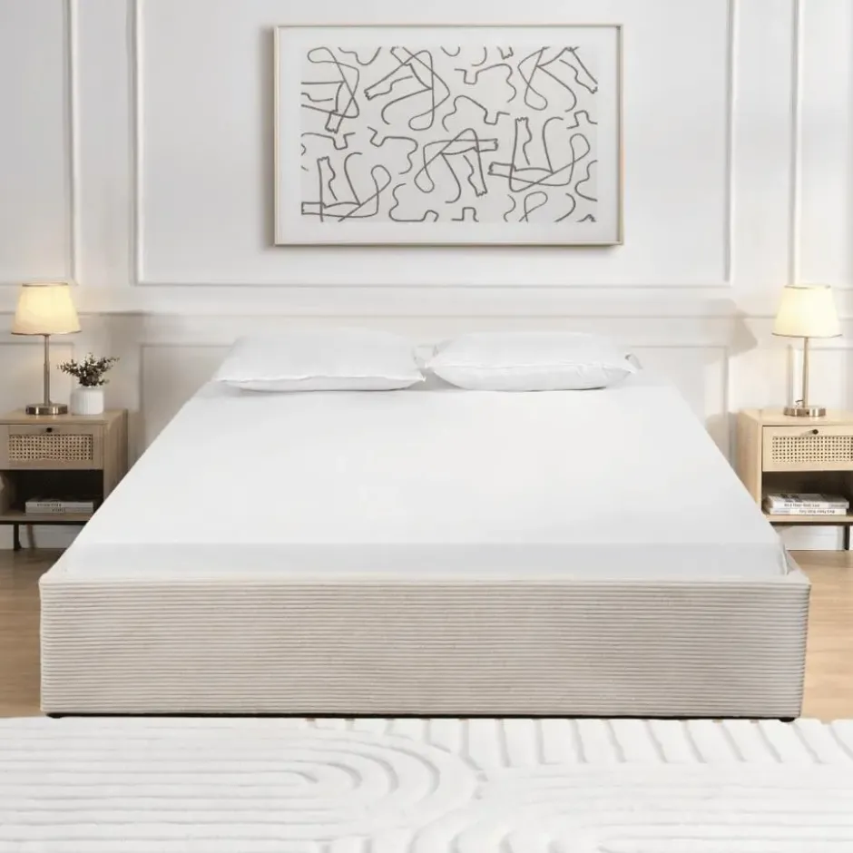 CALICOSY - Opbergbed bekleed met fluweel ROMY - Beige - 170x214x36,5 cm