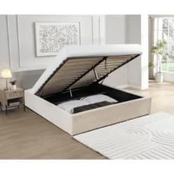 CALICOSY - Opbergbed bekleed met fluweel ROMY - Beige - 170x214x36,5 cm