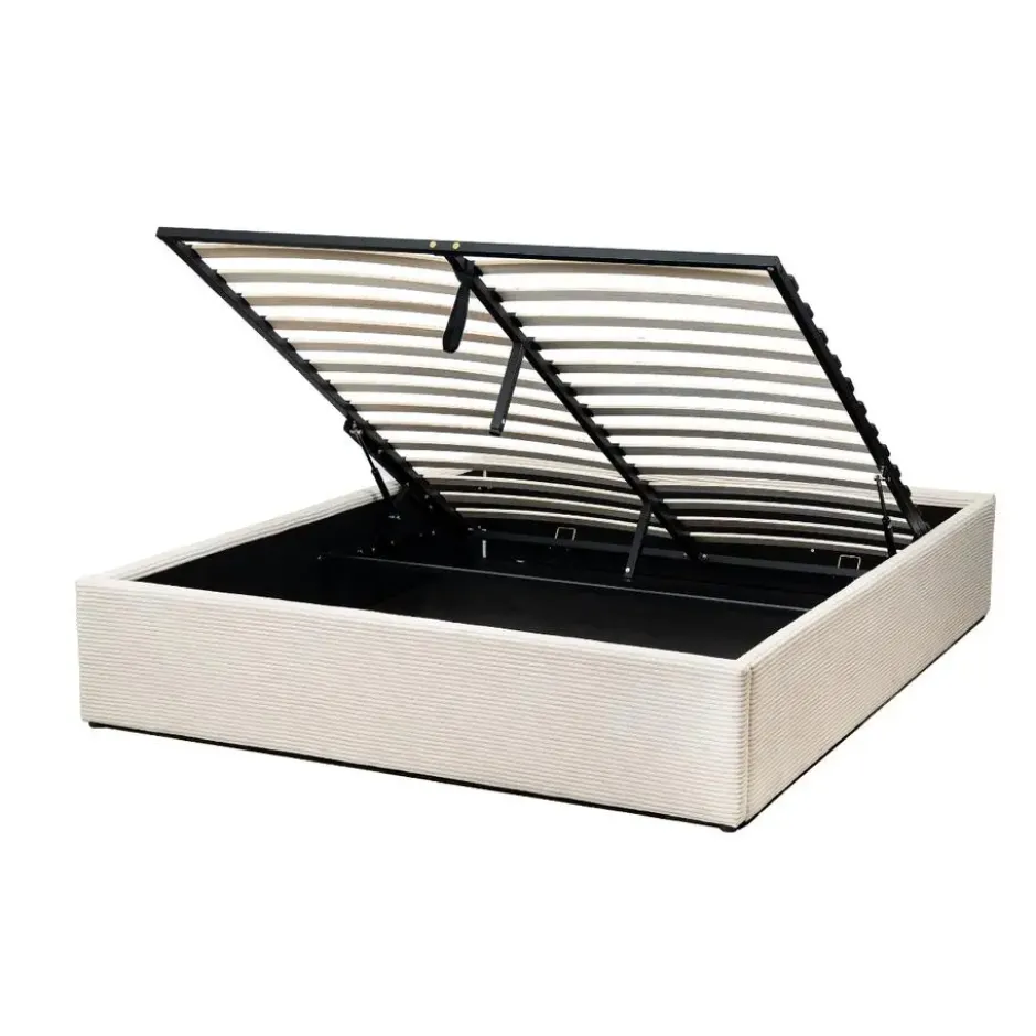 CALICOSY - Opbergbed bekleed met fluweel ROMY - Beige - 170x214x36,5 cm