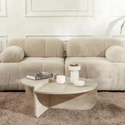 Calicosy - ORION Set van 2 salontafels - Licht hout - 90x90x35 cm