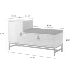 Calicosy - Schoenenbank met 2 opbergvakken - JILL - 38x101x59 cm