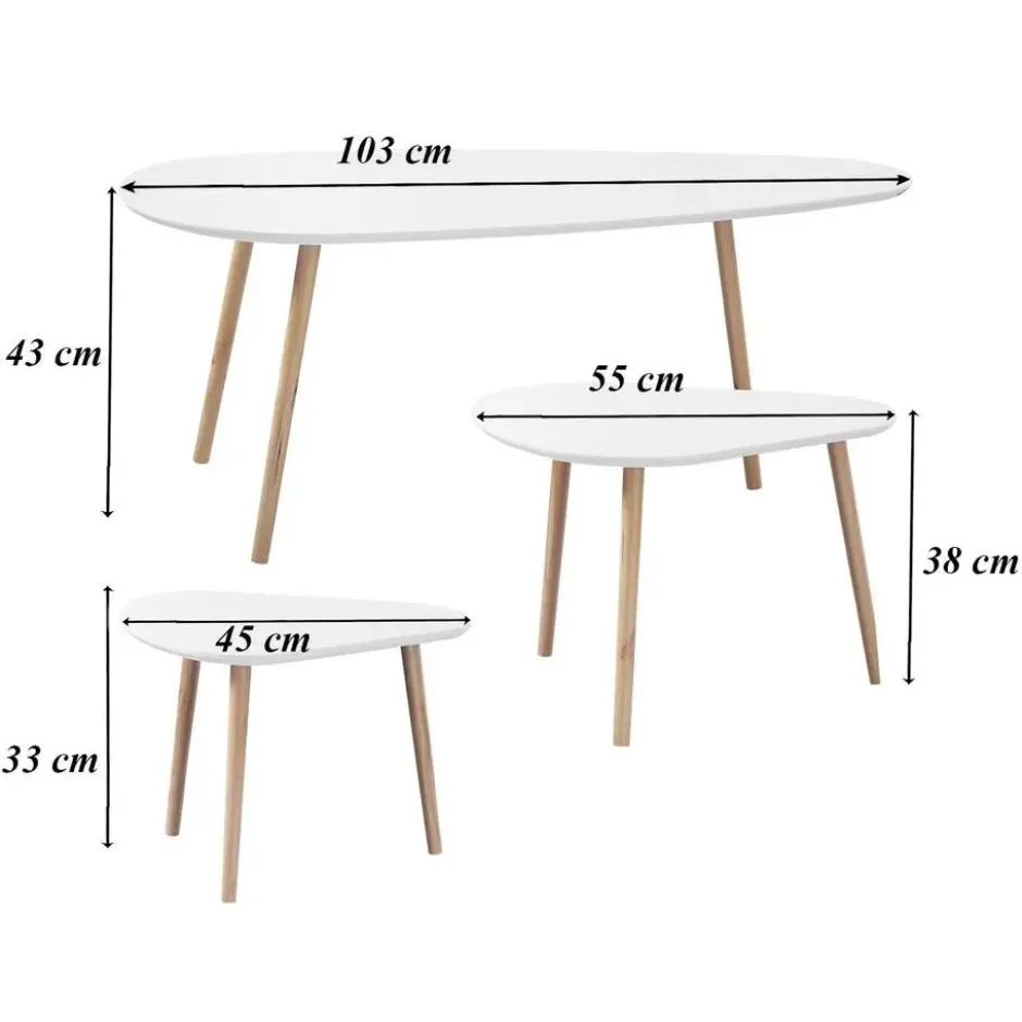CALICOSY - Set van 3 salontafels - Wit - 42x103x50 cm