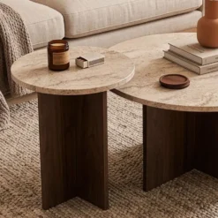 Calicosy - TILIA Set van 2 salontafels - Naturel - 70x70x40 cm