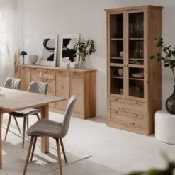 CALICOSY - Vitrinekast met 2 glazen deuren TIMBER - Eikenhout - 45x80x200 cm