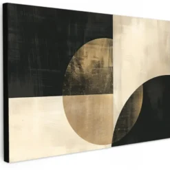 Canvas Schilderij 90x60 cm Abstract - Geometrische vormen - Zwart - Goud