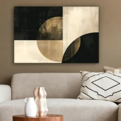 Canvas Schilderij 90x60 cm Abstract - Geometrische vormen - Zwart - Goud