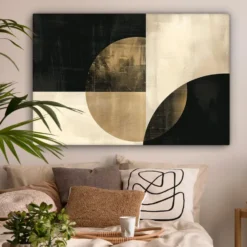 Canvas Schilderij 120x80 cm Abstract - Geometrische vormen - Zwart - Goud