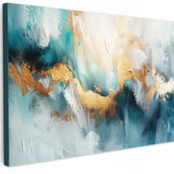 Canvas Schilderij 120x80 cm Abstract - Kunst - Gold - Blauw