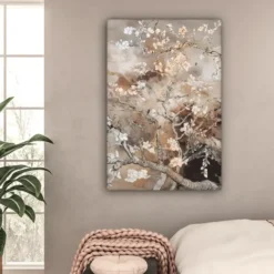 Canvas Schilderij 80x120 cm Amandelbloesem - Kunst - Van Gogh - Beige - Abstract